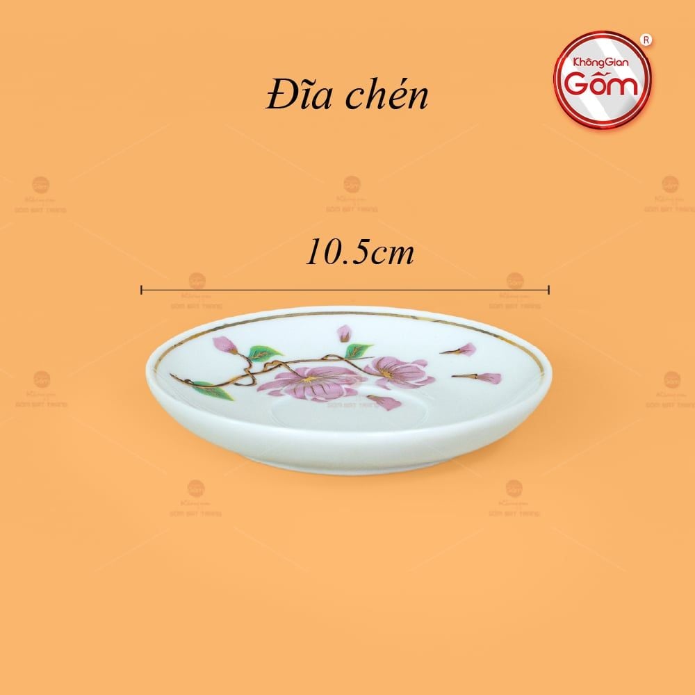 Bộ Trà Dáng Trống Hoa Đào Vẽ Vàng