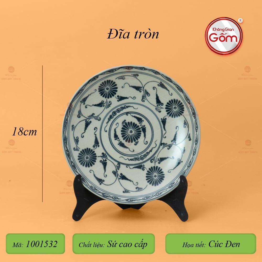 Bộ Bàn Ăn 6 Người (12 món) Men Rạn Vẽ Cúc Đen