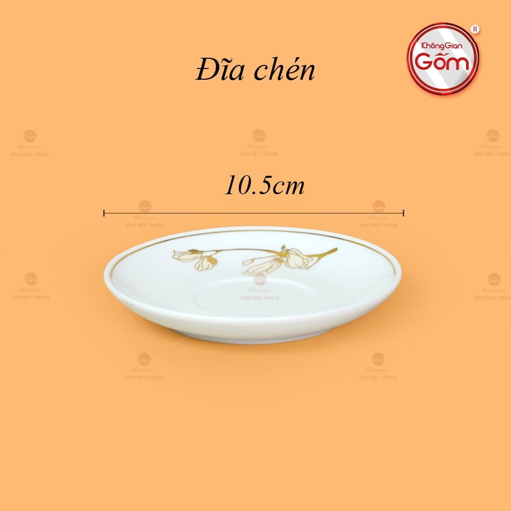 Bộ Trà Men Trắng Ngọn Lửa Hoa Mộc Lan Vẽ Vàng