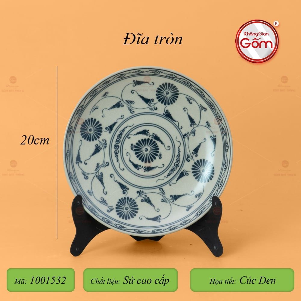 Bộ Bàn Ăn 10 Người (23 món) Men Rạn Vẽ Cúc Đen