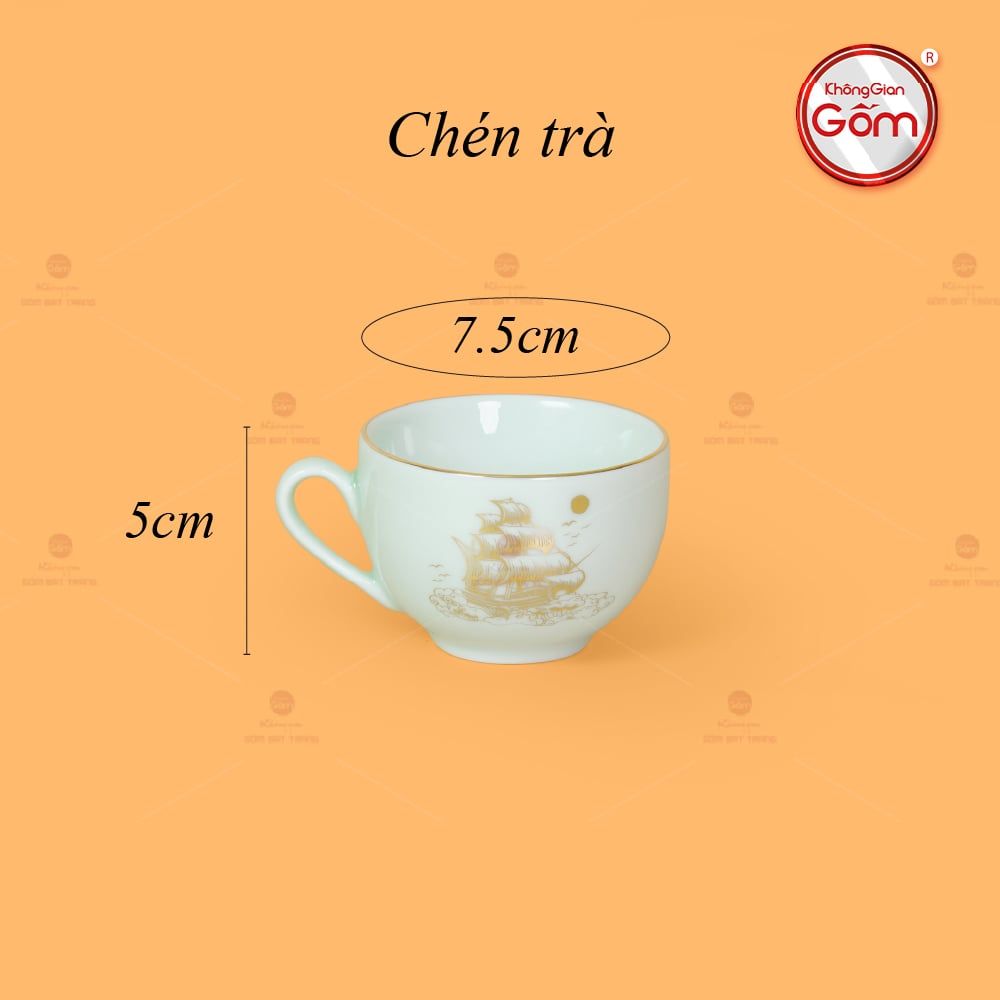 Bộ Trà Men Trắng Dáng Minh Long Thuận Buồm Xuôi Gió Vẽ Vàng