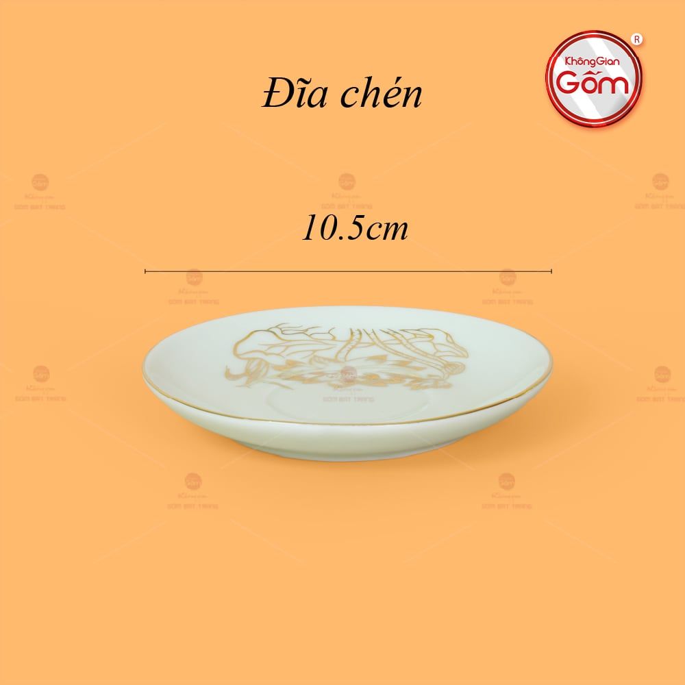 Bộ Trà Men Trắng Dáng Minh Long Hoa Sen Vẽ Vàng