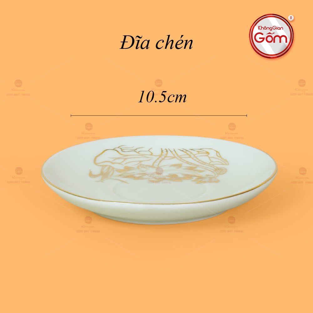 Bộ Trà Men Trắng Dáng Minh Long Hoa Sen Vẽ Vàng