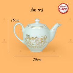Bộ Trà Men Trắng Dáng Minh Long Hoa Sen Vẽ Vàng