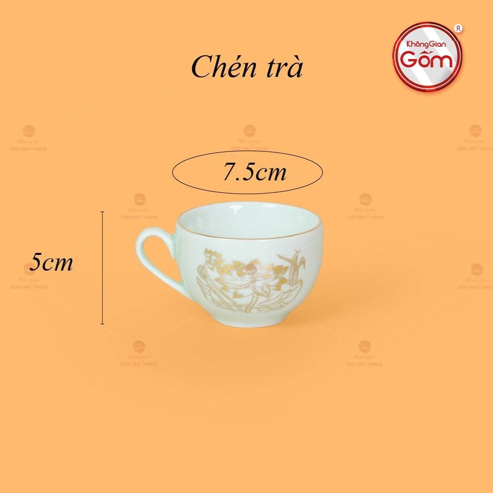 Bộ Trà Men Trắng Dáng Minh Long Hoa Sen Vẽ Vàng