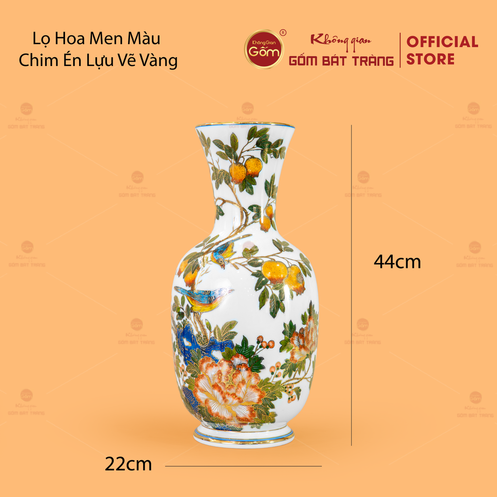 Lọ Hoa Men Màu Chim Én Lựu Vẽ Vàng