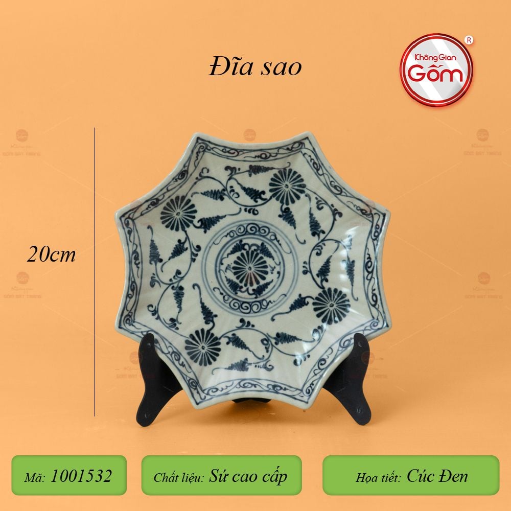 Đĩa Sao Men Rạn Vẽ Cúc Đen