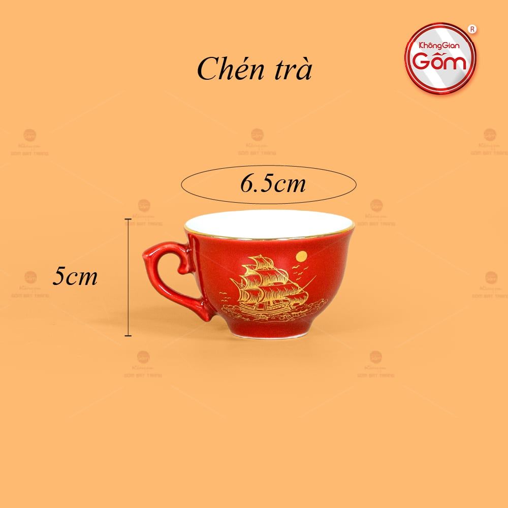 Bộ Trà Men Đỏ Đài Các Thuận Buồm Vẽ Vàng