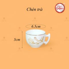 Bộ Trà Men Trắng Bưởi Cành Hoa Mộc Lan Vẽ Vàng