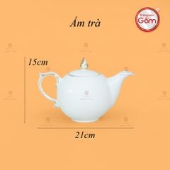 Bộ Trà Men Trắng Mẫu Đơn Ly Lượn Vẽ Vàng