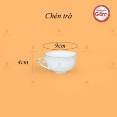 Bộ Trà Men Trắng Mẫu Đơn Ly Lượn Vẽ Vàng