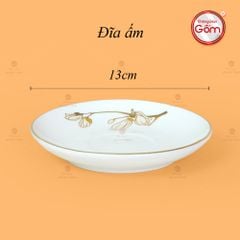 Bộ Trà Men Trắng Dáng Minh Long Hoa Mộc Lan Vẽ Vàng