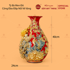 Tỳ Bà Men Đỏ Công Đào Đắp Nổi Vẽ Vàng