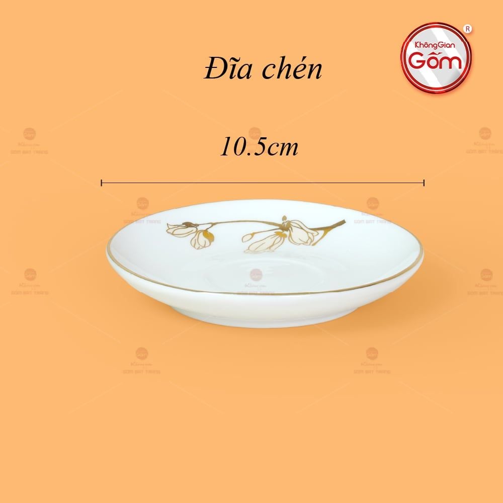 Bộ Trà Men Trắng Dáng Minh Long Hoa Mộc Lan Vẽ Vàng