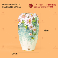 Lọ Hoa Anh Thảo Cổ Hoa Đắp Nổi Vẽ Vàng