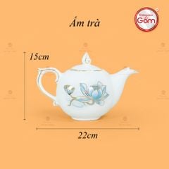 Bộ Trà Mẫu Đơn Ly Lượn Hoa Sen Xanh Vẽ Vàng