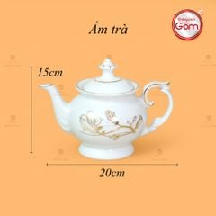 Bộ Trà Men Trắng Đài Các Hoa Mộc Lan Vẽ Vàng
