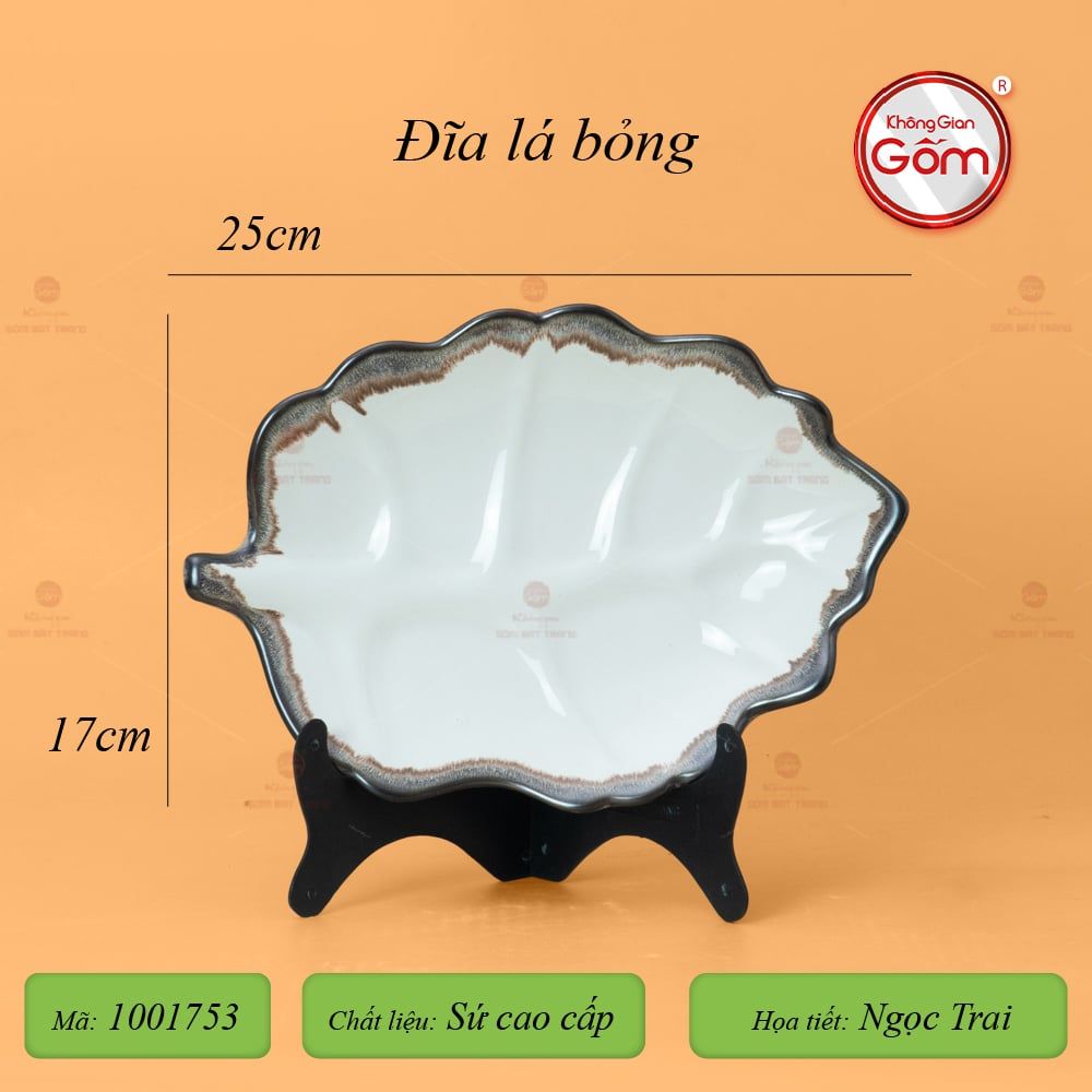 Đĩa Lá Hồng Men Ngọc Trai