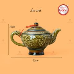 Bộ Ấm Chén Khắc Nổi Hoa Sen Nền Vàng