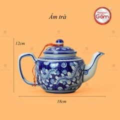 Bộ Ấm Chén Men Lam Vẽ Tay Hoa Lá Dây