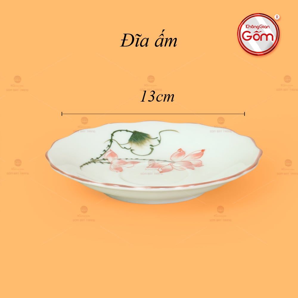 Bộ Trà Men Trắng Mẫu Đơn Vẽ Hoa Sen Màu