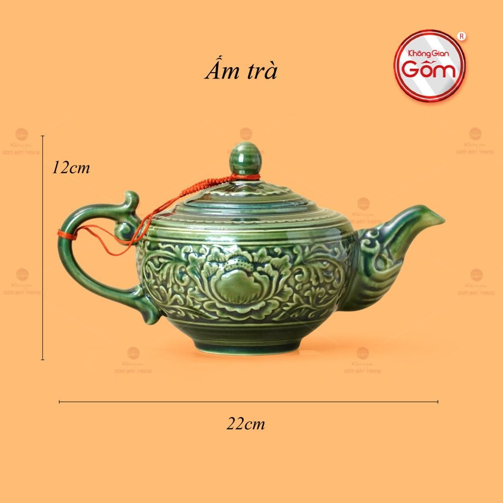 Bộ Ấm Chén Khắc Nổi Hoa Phù Dung