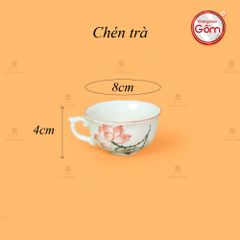 Bộ Trà Men Trắng Mẫu Đơn Vẽ Hoa Sen Màu