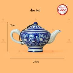 Bộ Ấm Chén Men Lam Vẽ Tay Hoa Sen