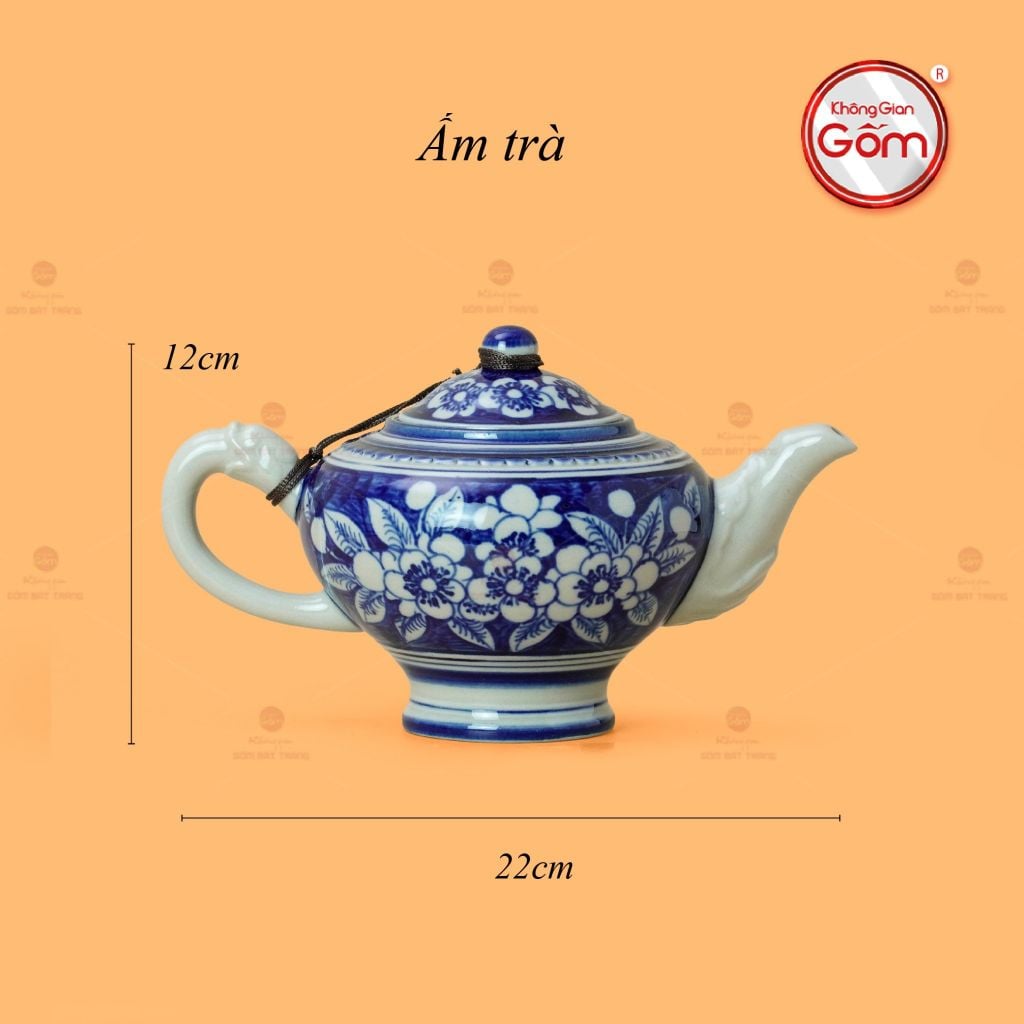 Bộ Ấm Chén Men Lam Vẽ Tay Hoa Mai