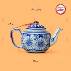 Bộ Ấm Chén Men Lam Vẽ Tay Hoa Hướng Dương