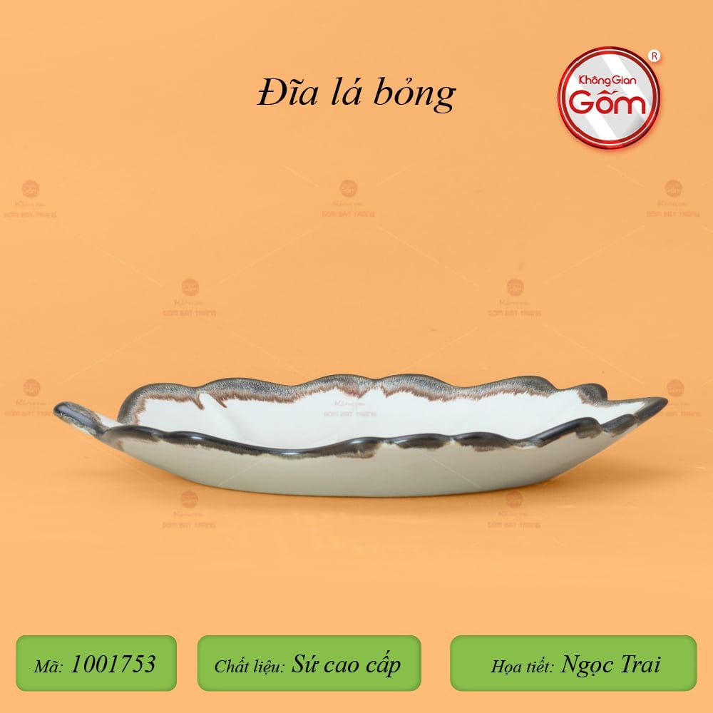 Đĩa Lá Hồng Men Ngọc Trai