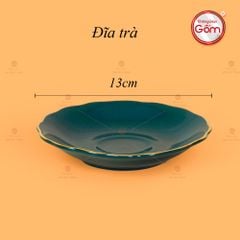 Bộ Trà Men Xanh Lam Mẫu Đơn Kẻ Vàng