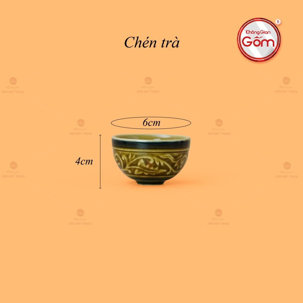 Bộ Ấm Chén Khắc Nổi Hoa Sen Nền Cổ