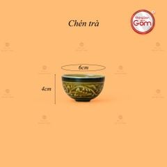 Bộ Ấm Chén Khắc Nổi Hoa Sen Nền Cổ