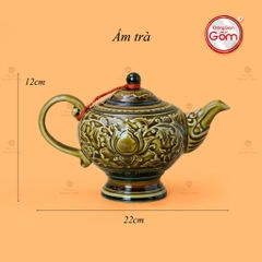 Bộ Ấm Chén Khắc Nổi Hoa Sen Nền Cổ