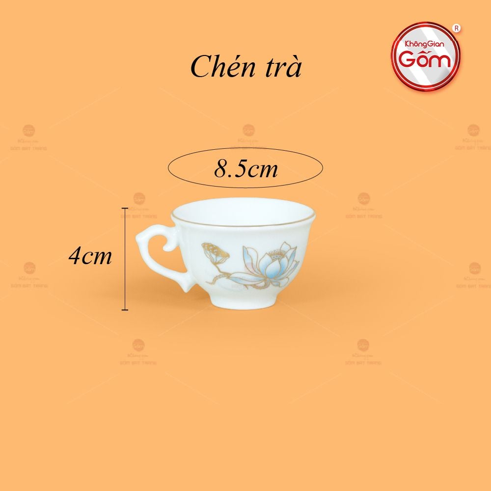 Bộ Trà Đài Các Hoa Sen Xanh Vẽ Vàng