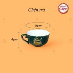 Bộ Trà Men Xanh Lam Mẫu Đơn Thuận Buồm Xuôi Gió Vẽ Vàng