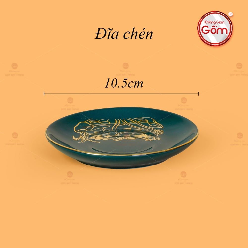 Bộ Trà Men Xanh Lam Ngọn Lửa Hoa Sen Vẽ Vàng