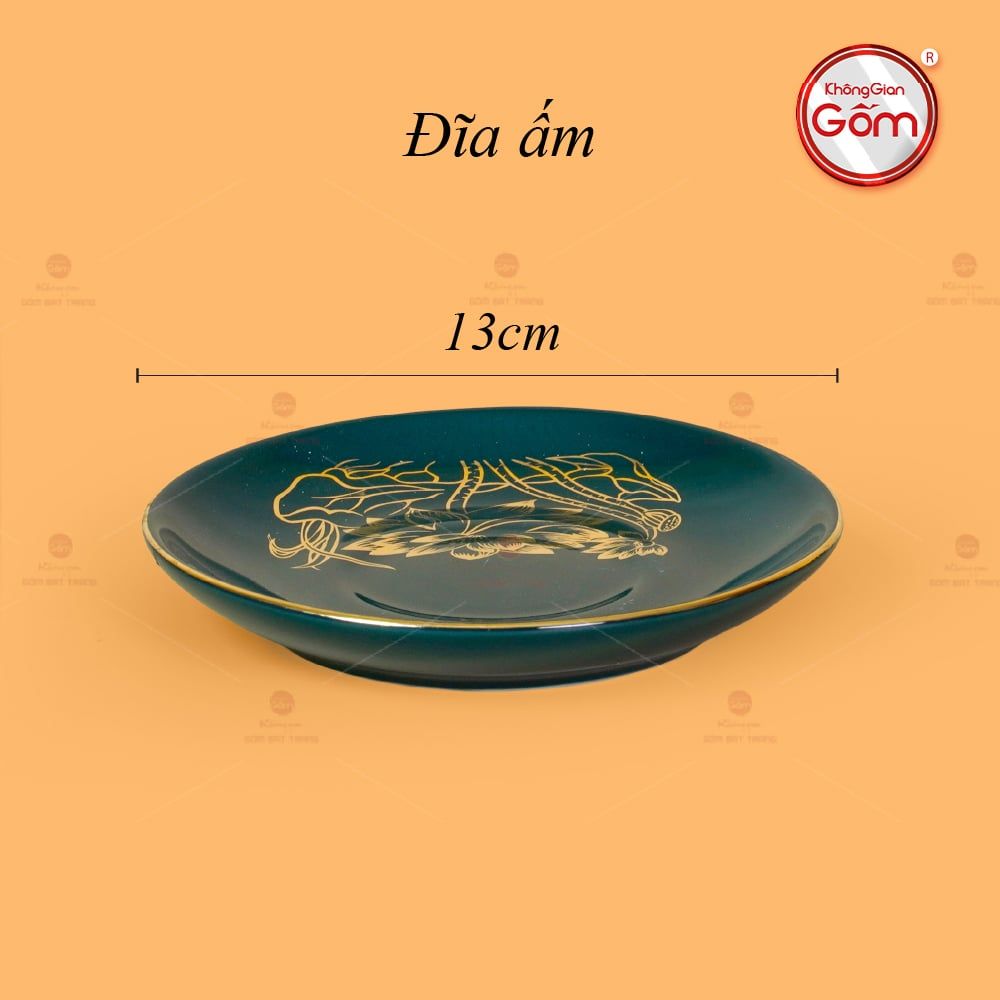 Bộ Trà Men Xanh Lam Ngọn Lửa Hoa Sen Vẽ Vàng