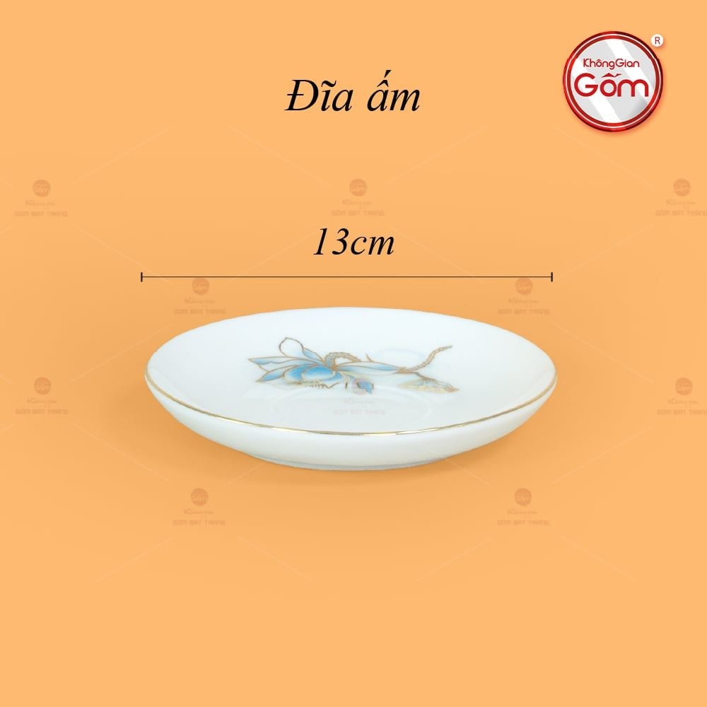 Bộ Trà Đài Các Hoa Sen Xanh Vẽ Vàng