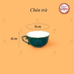 Bộ Trà Men Xanh Lam Mẫu Đơn Kẻ Vàng