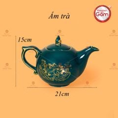 Bộ Trà Men Xanh Lam Mẫu Đơn Hoa Sen Vẽ Vàng