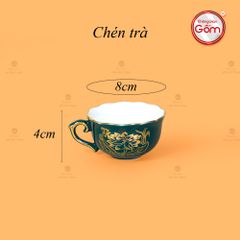 Bộ Trà Men Xanh Lam Mẫu Đơn Hoa Sen Vẽ Vàng