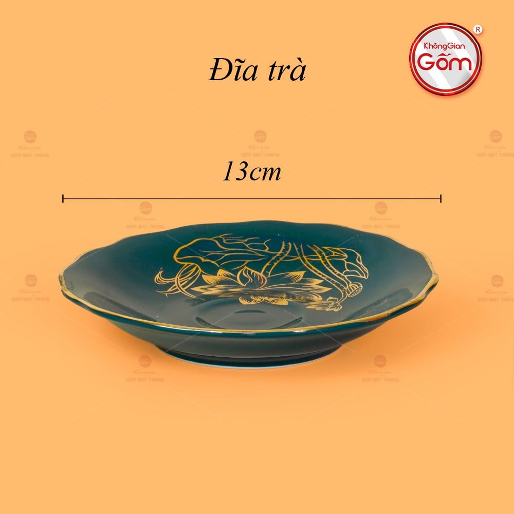 Bộ Trà Men Xanh Lam Mẫu Đơn Hoa Sen Vẽ Vàng