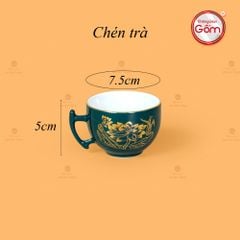 Bộ Trà Men Xanh Lam Bưởi Cành Hoa Sen Vẽ Vàng
