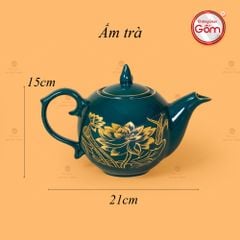 Bộ Trà Men Xanh Lam Ngọn Lửa Hoa Sen Vẽ Vàng