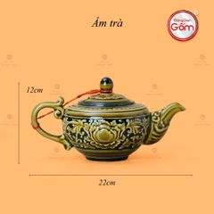 Bộ Ấm Chén Khắc Nổi Hoa Phù Dung Nền Đen