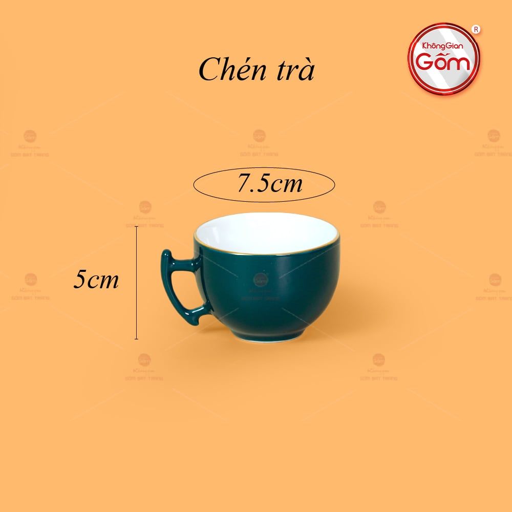 Bộ Trà Men Xanh Lam Bưởi Cành Kẻ Vàng