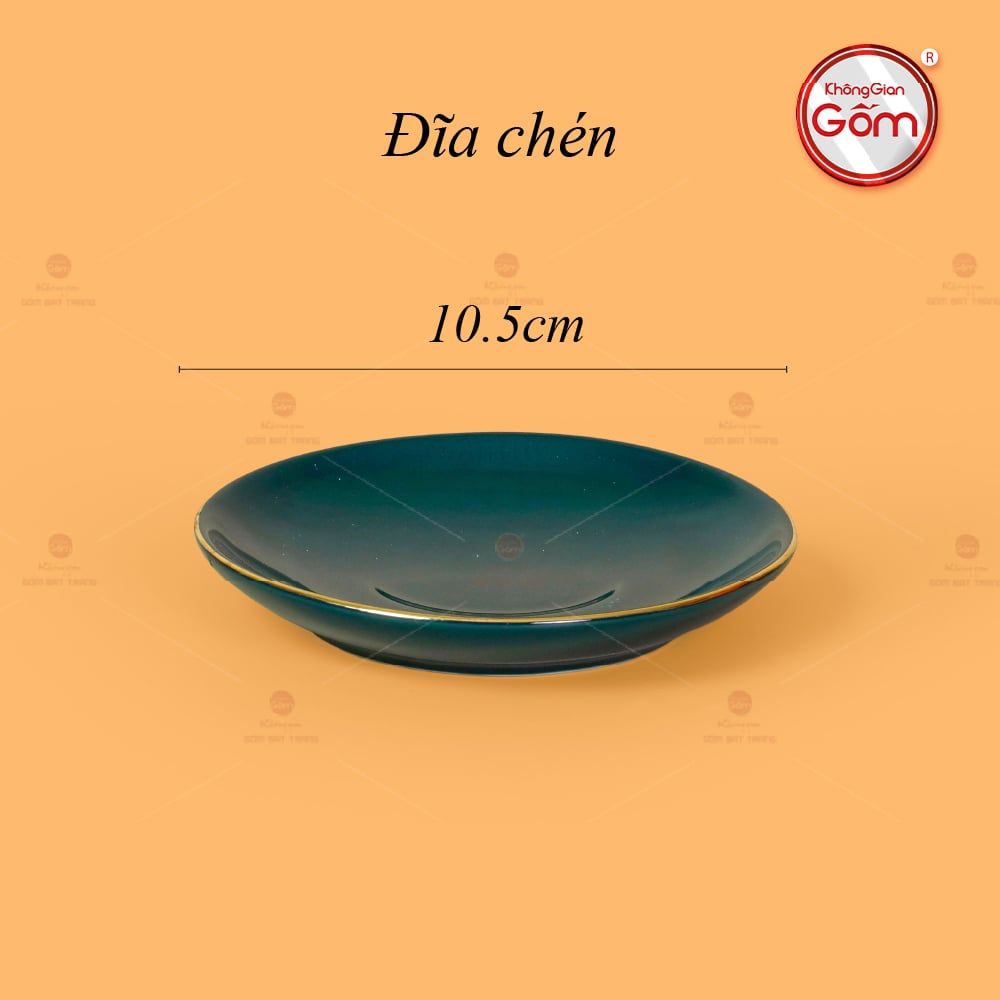 Bộ Trà Men Xanh Lam Dáng Minh Long Kẻ Vàng