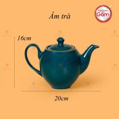 Bộ Trà Men Xanh Lam Dáng Minh Long Kẻ Vàng